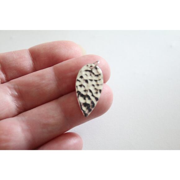 Sterling Silver Teardrop Petal Charm, Textured Petal Charm - Picture 2 of 4